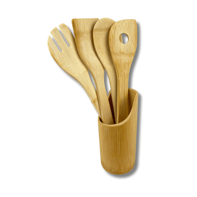 Set Utensilios y de Cocina Con Soporte en Madera de Bambú Apto Para Todas las Ollas y Sartenes