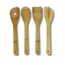 Set Utensilios y de Cocina Con Soporte en Madera de Bambú Apto Para Todas las Ollas y Sartenes