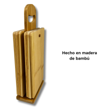 Set 6 Tablas de Bambú Con Soporte Para Cocina Apto Para Cortar Faciles de Limpiar