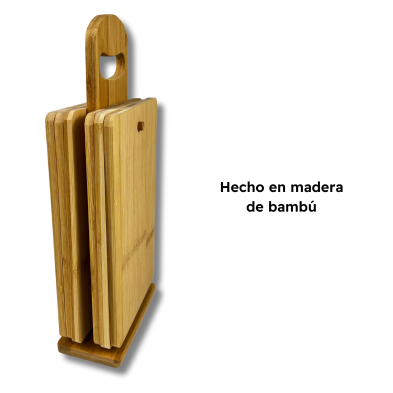 Set 6 Tablas de Bambú Con Soporte Para Cocina Apto Para Cortar Faciles de Limpiar