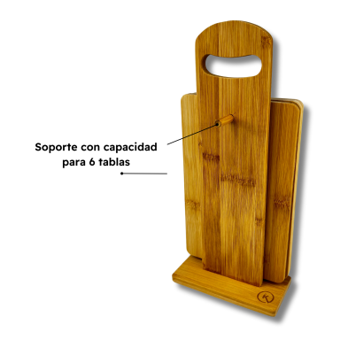 Set 6 Tablas de Bambú Con Soporte Para Cocina Apto Para Cortar Faciles de Limpiar