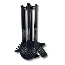 Set 6 Utensilios de Cocina Con Soporte Giratorio Resistente a Altas Temperaturas Negro