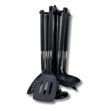 Set 6 Utensilios de Cocina Con Soporte Giratorio Resistente a Altas Temperaturas Negro