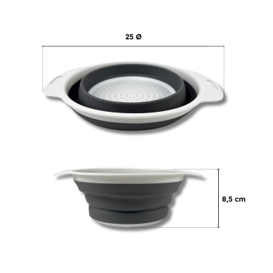 Colador de Cocina Plegable de Silicona Con Asas Para Escurrir Pasta Verduras y Frutas Gris y Blanco