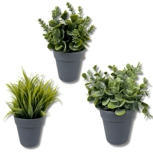 Set 3 Plantas Artificiales en Maceta de Plástico Para Decorar Gris