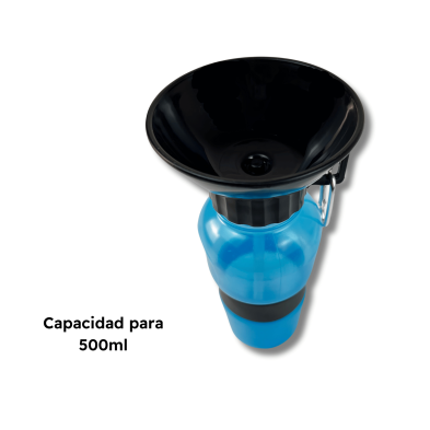 Botella de Agua Portátil Para Mascotas 500ml Azul y Negro