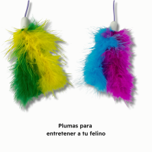 Palo Juguete Para Gato Con Plumas Verde Azul y Rosa