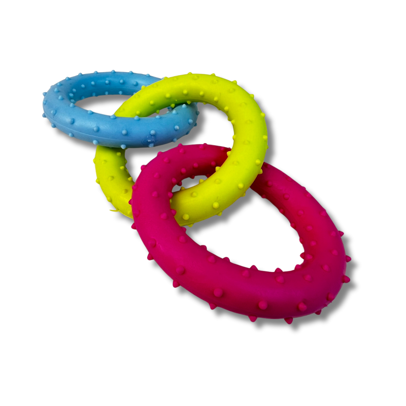 Juguete 3 Aros de Silicona Resistente de 8cm Para Mascota Rosa Verde y Azul