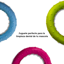 Juguete 3 Aros de Silicona Resistente de 8cm Para Mascota Rosa Verde y Azul