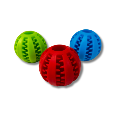 Pelota de Silicona Resistente Para Mascota de 5,5cm Con Dispensador de Comida Azul Rojo y Verde