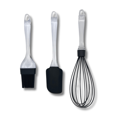 Set 3 Piezas Utensilio de Cocina de Silicona Resistente al Calor y Antiadherente Negro y Mango Acrílico