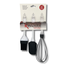 Set 3 Piezas Utensilio de Cocina de Silicona Resistente al Calor y Antiadherente Negro y Mango Acrílico