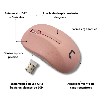 Ratón Natec Toucan Inalámbrico 1600 DPI 3 Botones Rosa