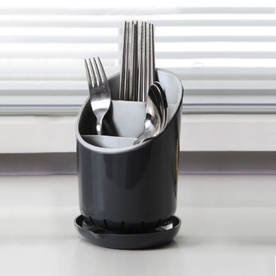 Escurridor de Cubiertos Para Cocina Con 3 Compartimientos y Soporte de Plástico, Negro