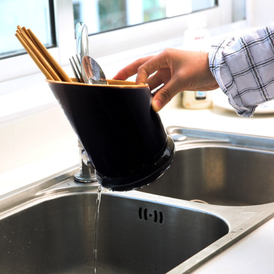 Escurridor de Cubiertos Para Cocina Con 3 Compartimientos y Soporte de Plástico, Negro