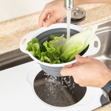 Colador de Cocina Plegable de Silicona Con Asas Para Escurrir Pasta Verduras y Frutas Gris y Blanco