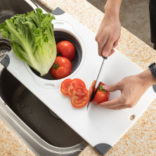 Colador de Cocina Plegable de Silicona Con Asas Para Escurrir Pasta Verduras y Frutas Gris y Blanco